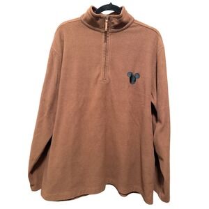 Disney Mickey Mouse Fleece Pullover Brown Quarter Zip Long Sleeve Size Large